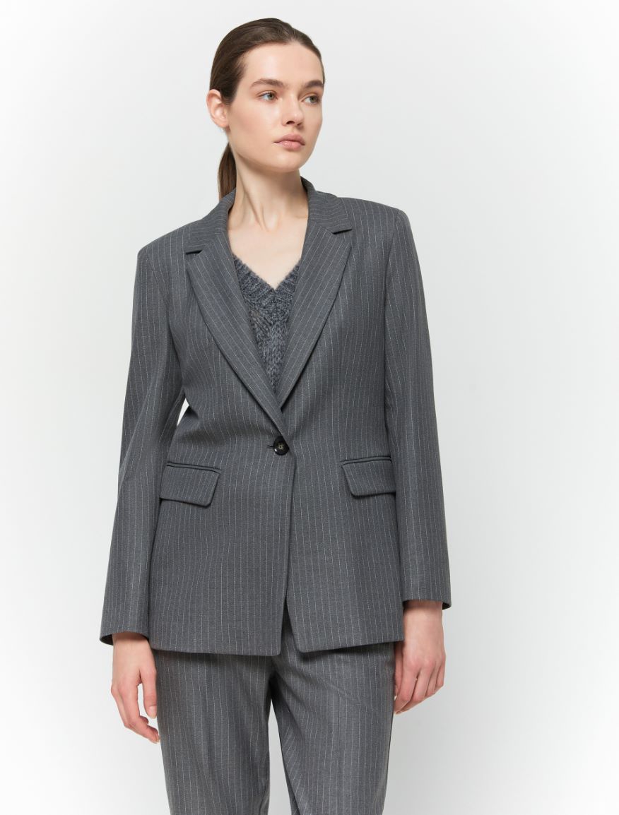 Figure-skimming blazer - DARK GREY - 4 - iBlues