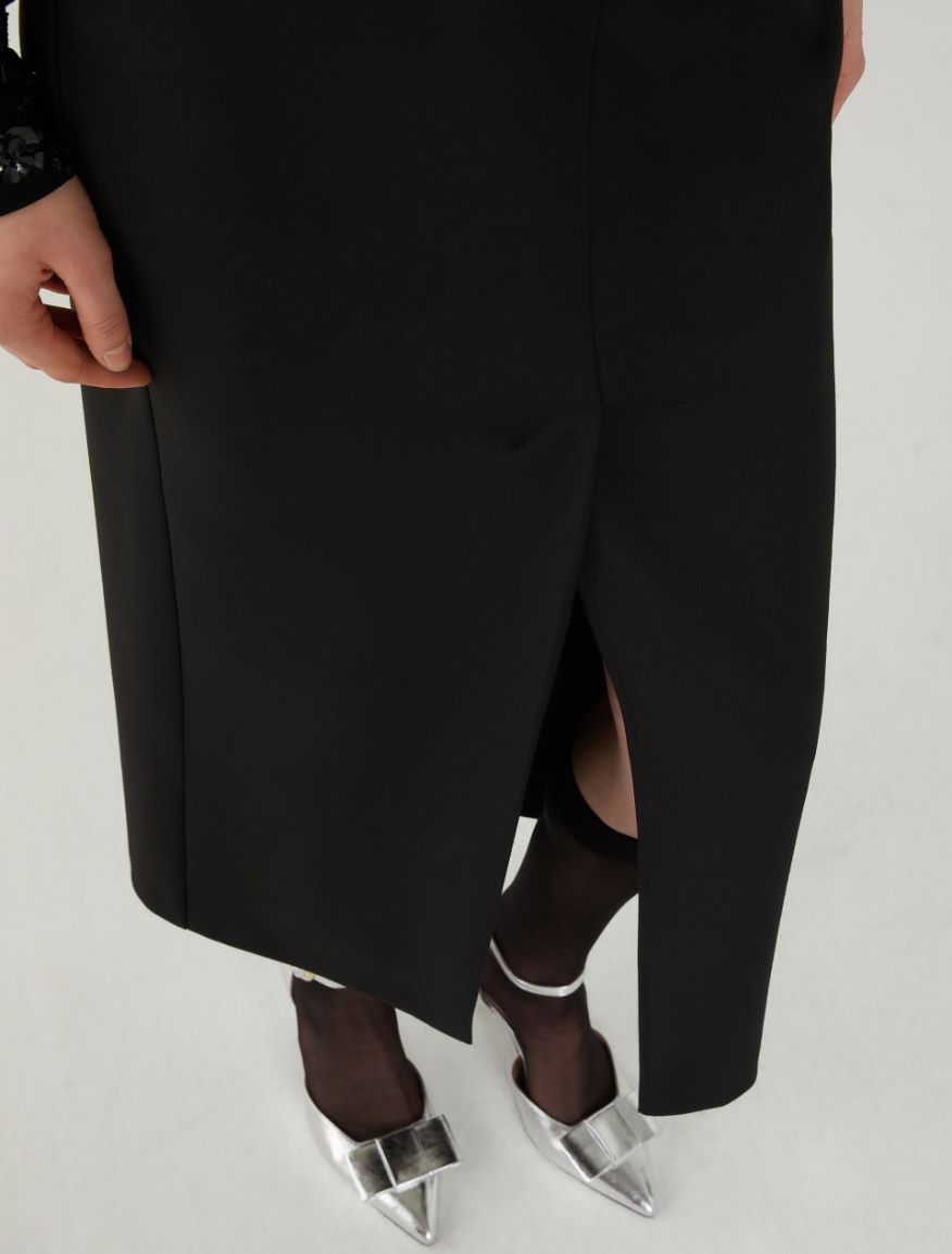 Semi-fitted skirt - BLACK - 3 - iBlues