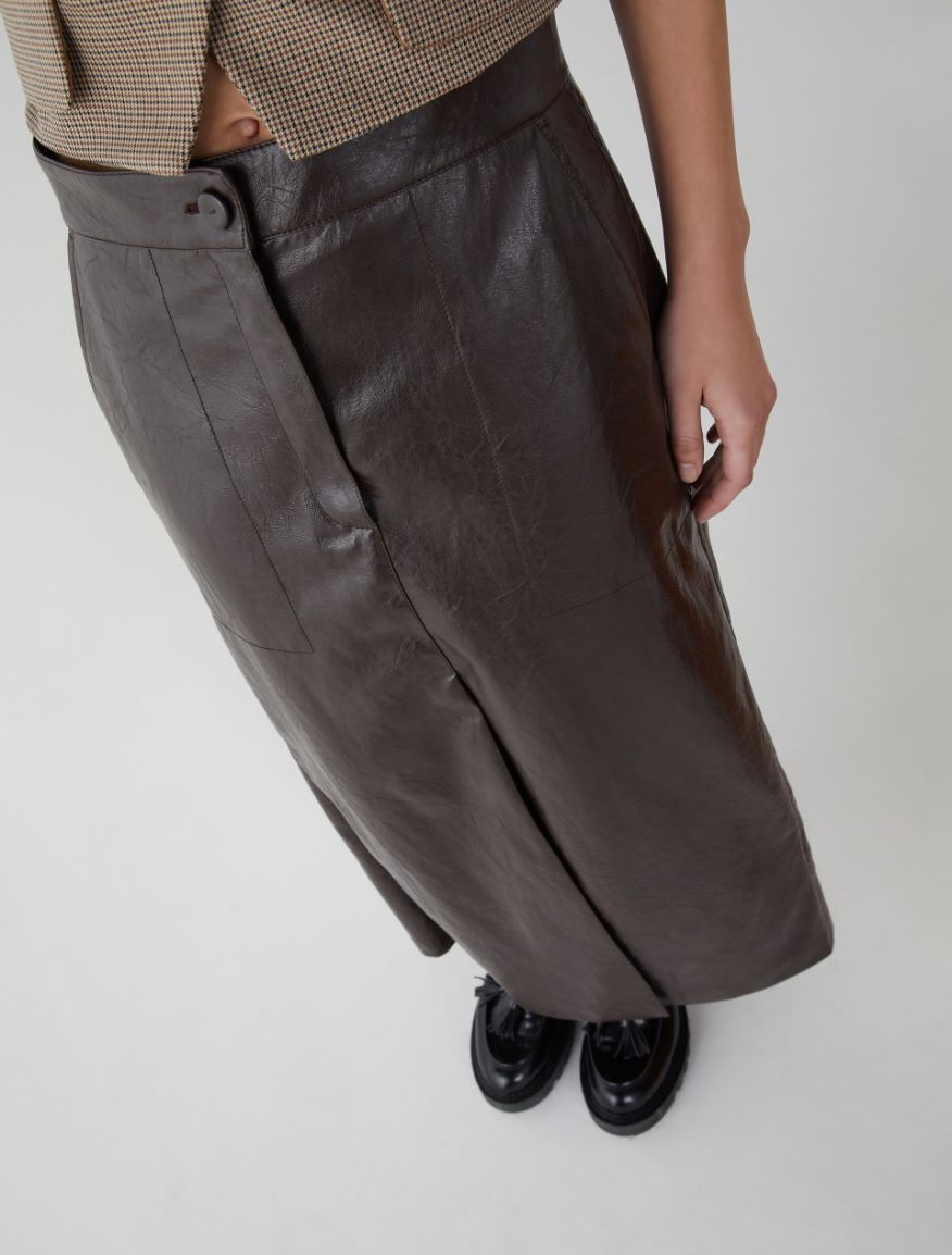 A-line skirt - BROWN - 3 - iBlues