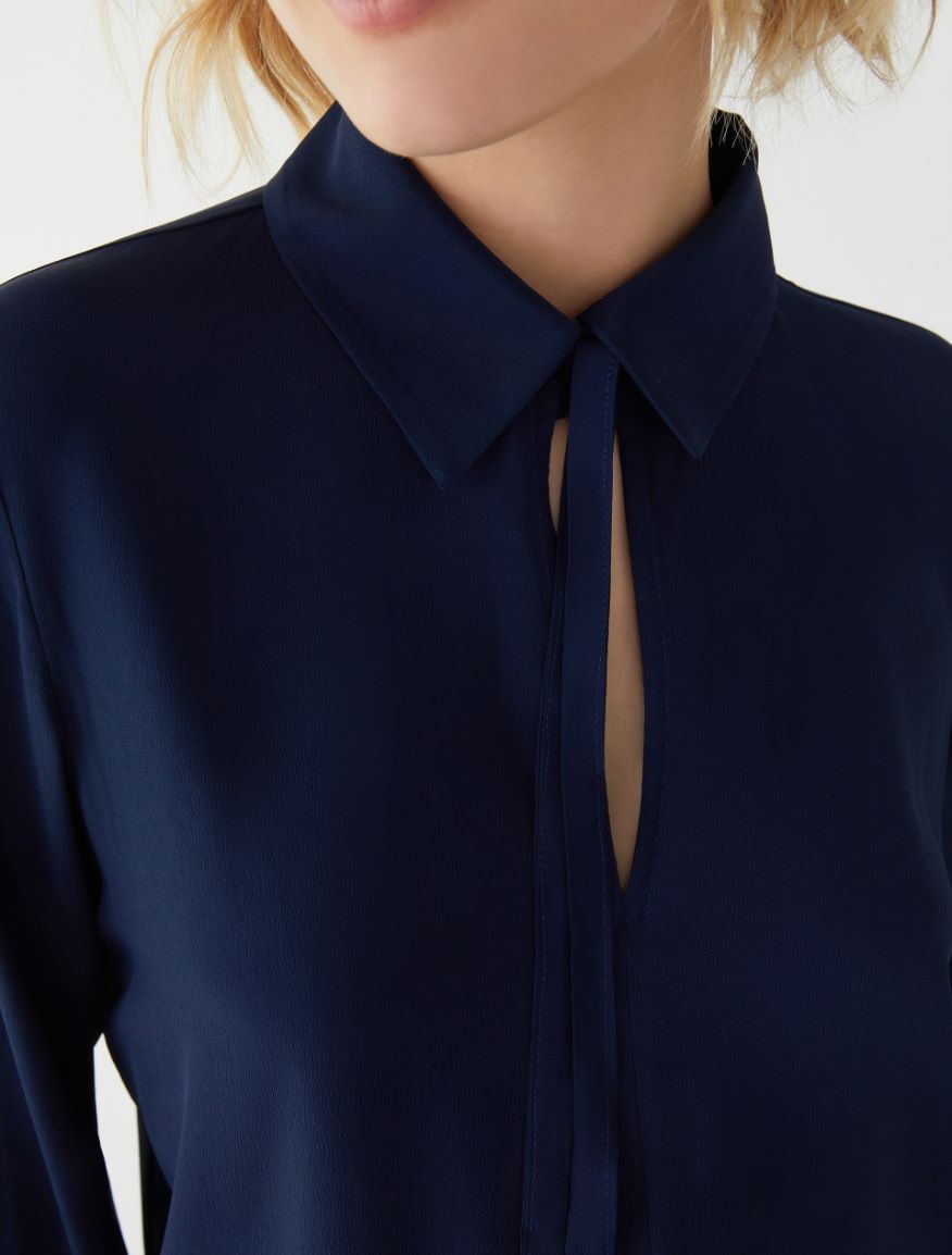 Silk-blend shirt - NAVY - 3 - iBlues