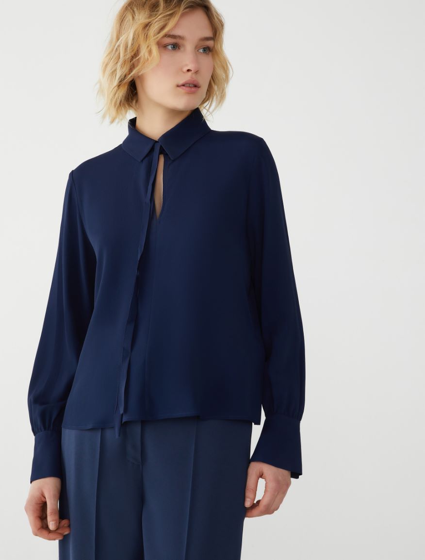 Silk-blend shirt - NAVY - 4 - iBlues