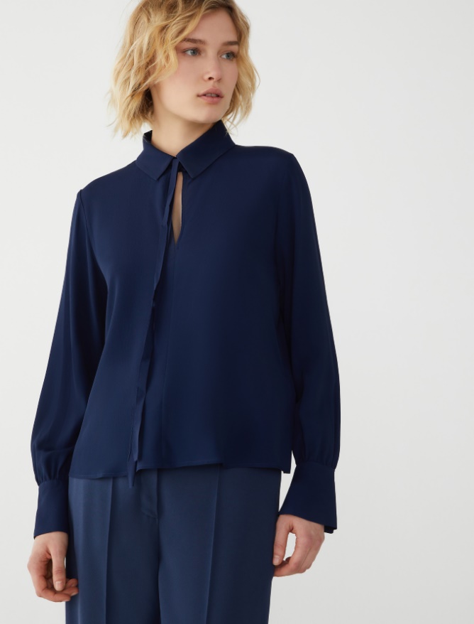 Silk-blend shirt - NAVY - iBlues