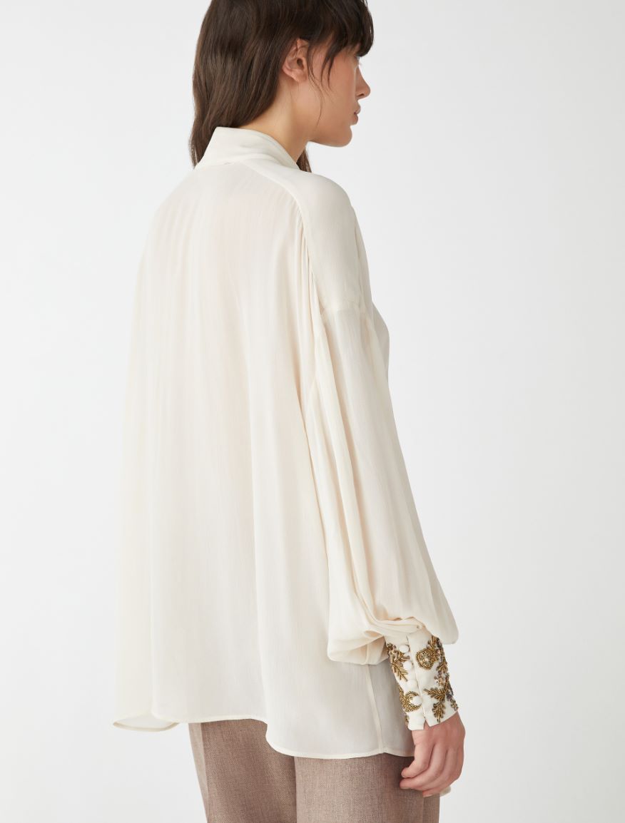 Embroidered blouse - IVORY - 2 - iBlues