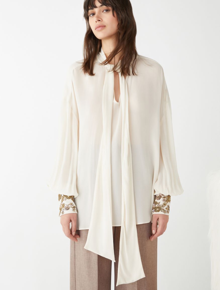 Embroidered blouse - IVORY - 4 - iBlues