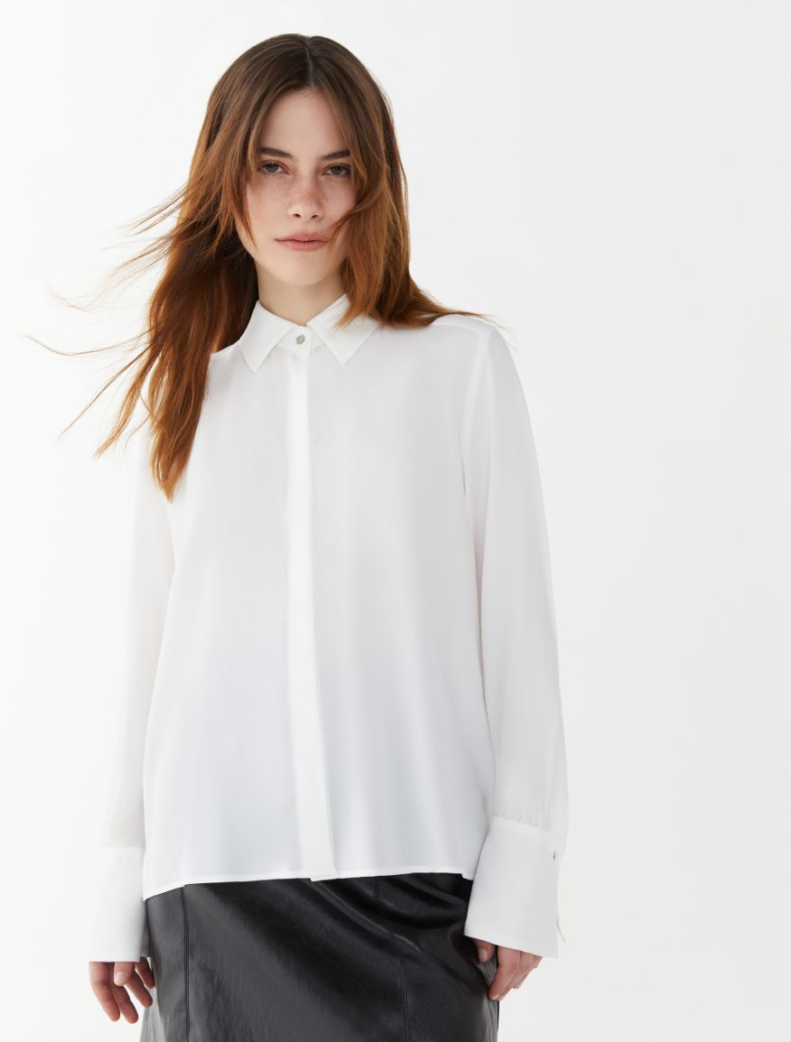 Silk-blend shirt - WHITE - iBlues