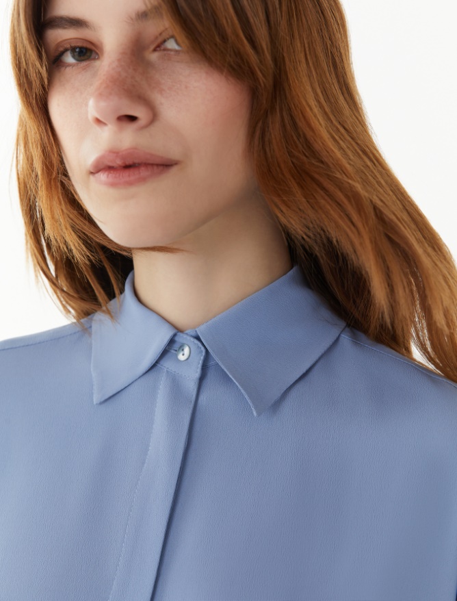 Silk-blend shirt - DUST BLUE - iBlues