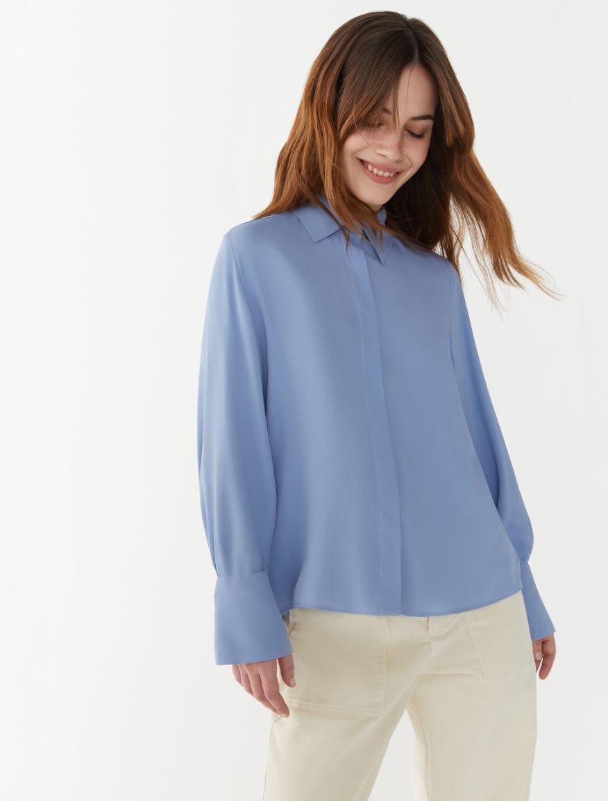 Silk-blend shirt - DUST BLUE - 4 - iBlues