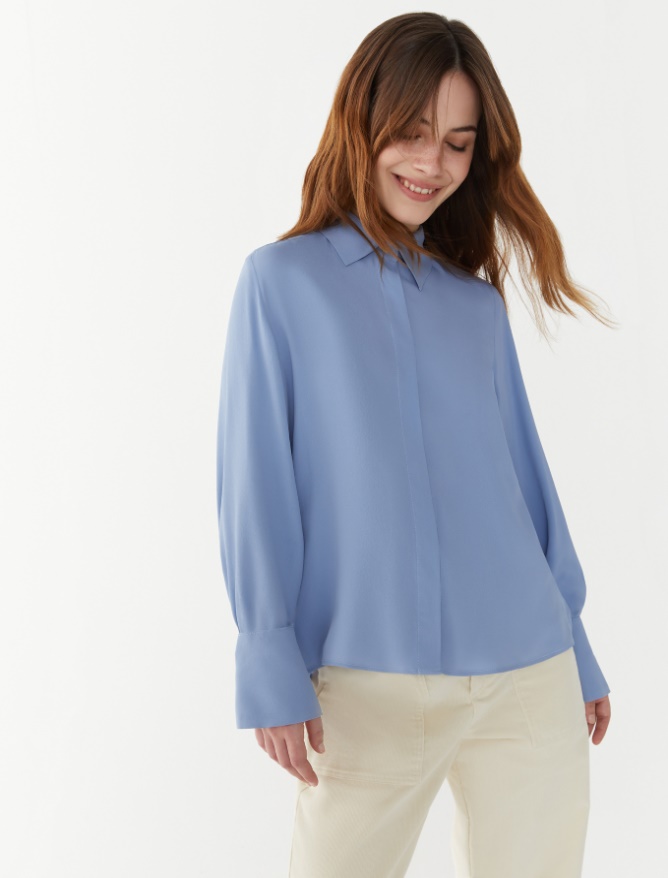 Silk-blend shirt - DUST BLUE - iBlues