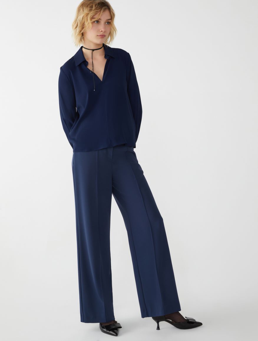 Wide-leg trousers - NAVY - 4 - iBlues