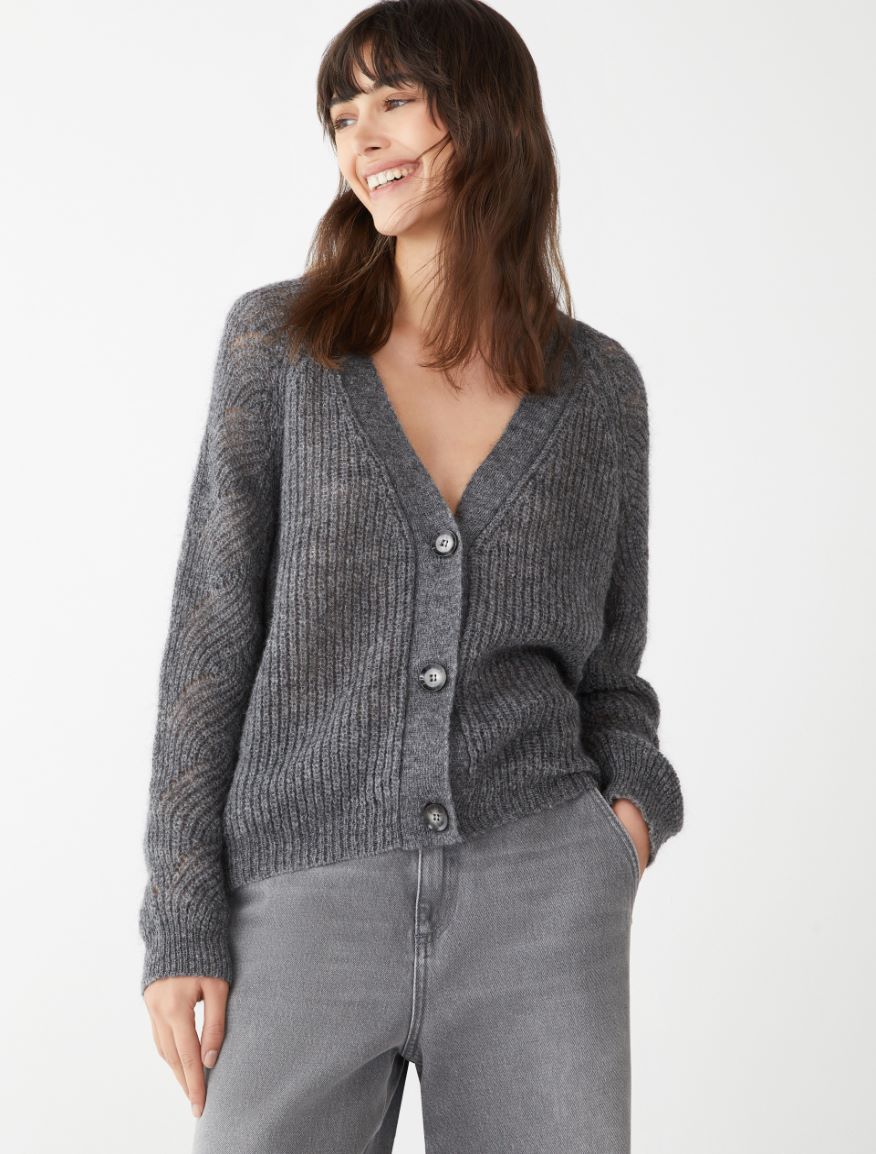 Relaxed-fit cardigan - MELANGE DARK GREY - 4 - iBlues