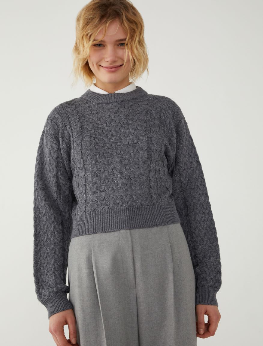 Cable-knit sweater - MELANGE GREY - 4 - iBlues