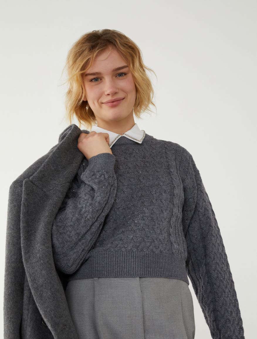 Cable-knit sweater - MELANGE GREY - iBlues