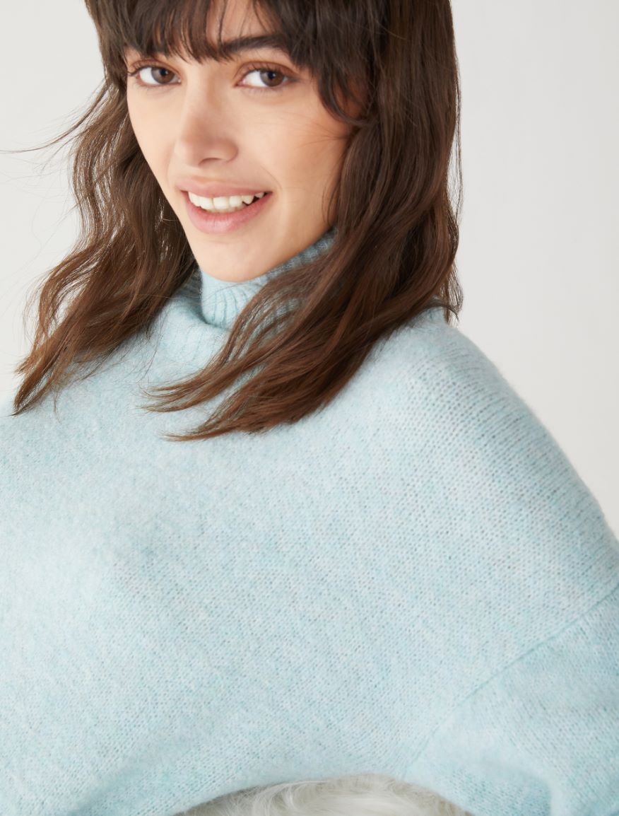 Boxy polo-neck sweater - SKY BLUE - 3 - iBlues