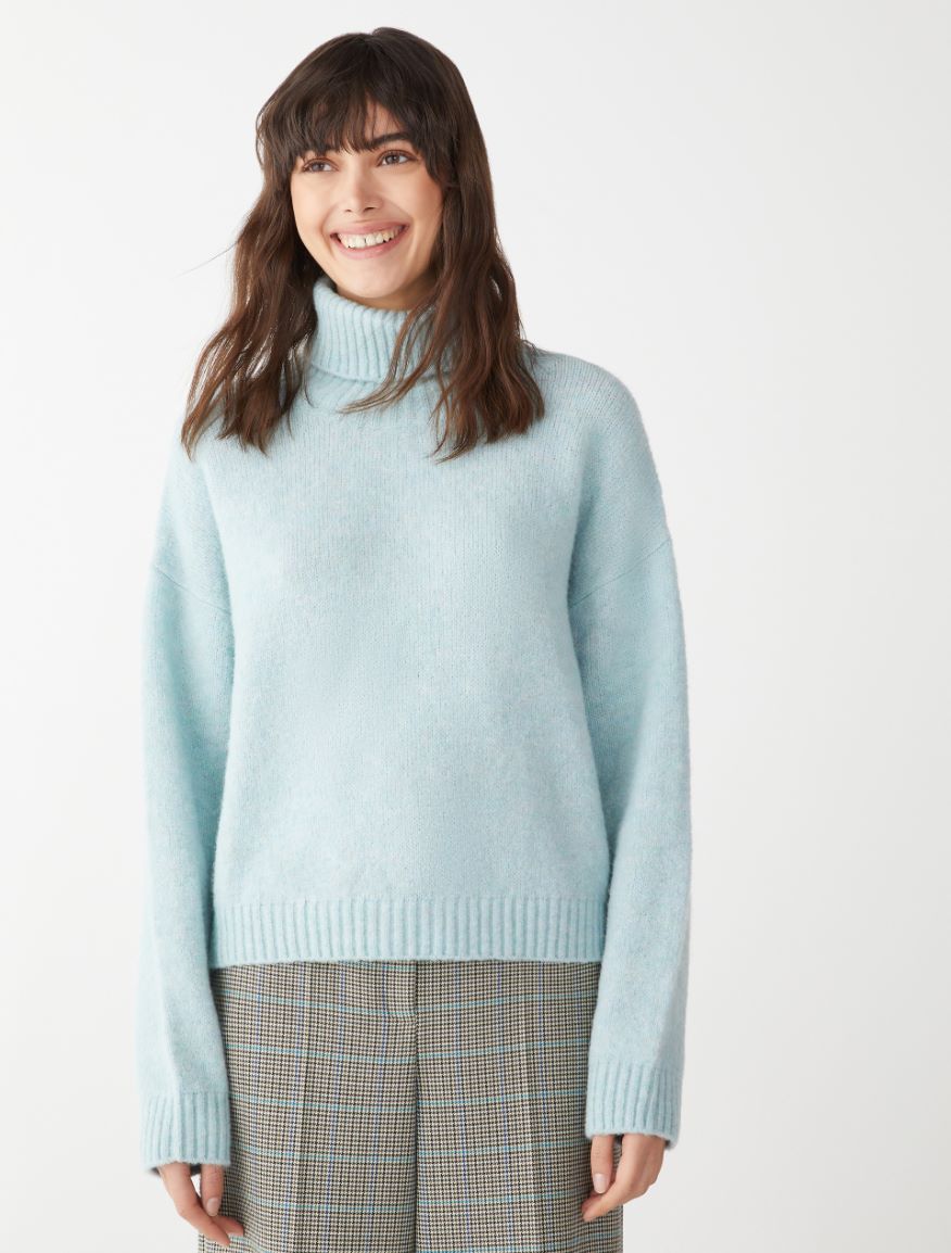 Boxy polo-neck sweater - SKY BLUE - 4 - iBlues