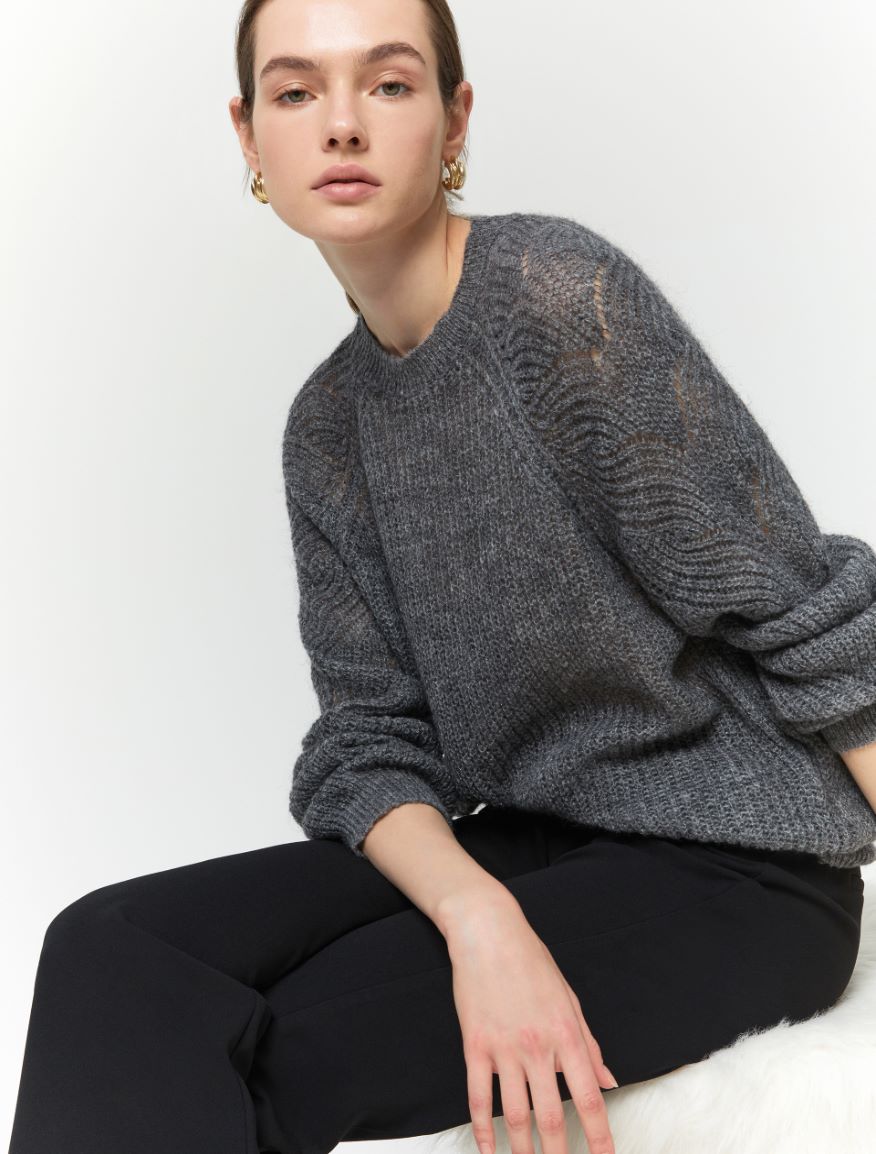 Relaxed-fit sweater - MELANGE DARK GREY - 3 - iBlues