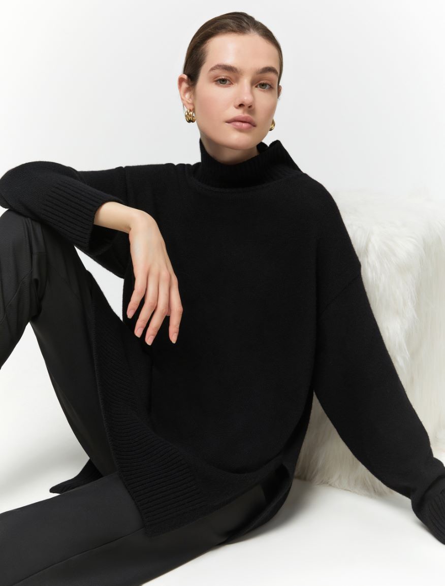 Mock polo-neck sweater - BLACK - 3 - iBlues