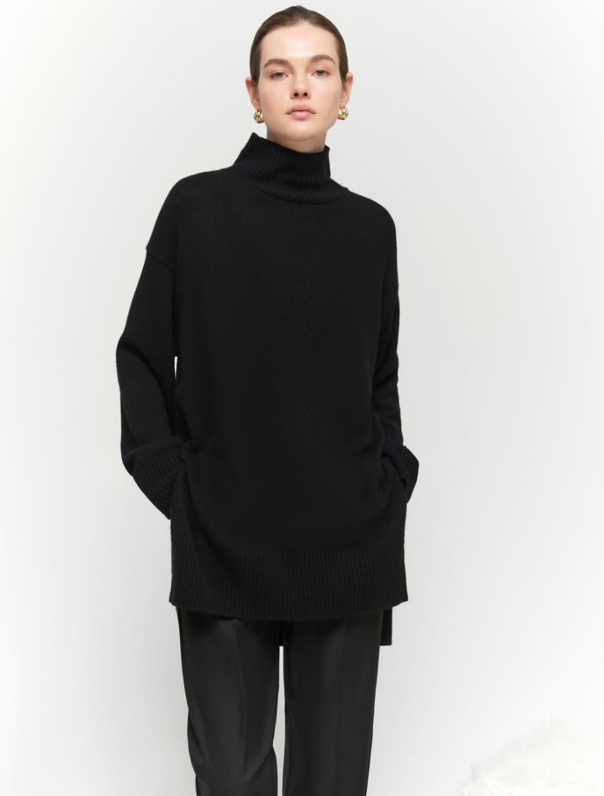 Mock polo-neck sweater - BLACK - 4 - iBlues