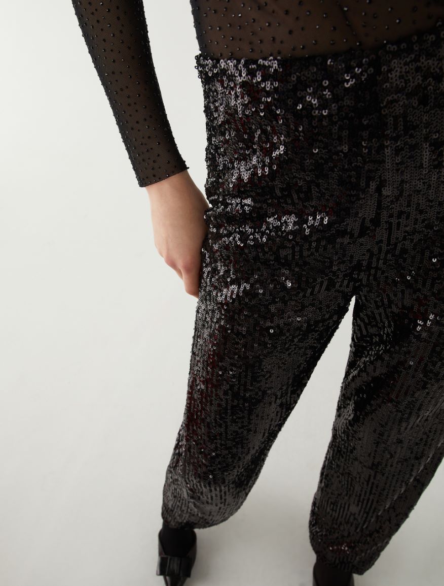 Sequin trousers - BLACK - 3 - iBlues