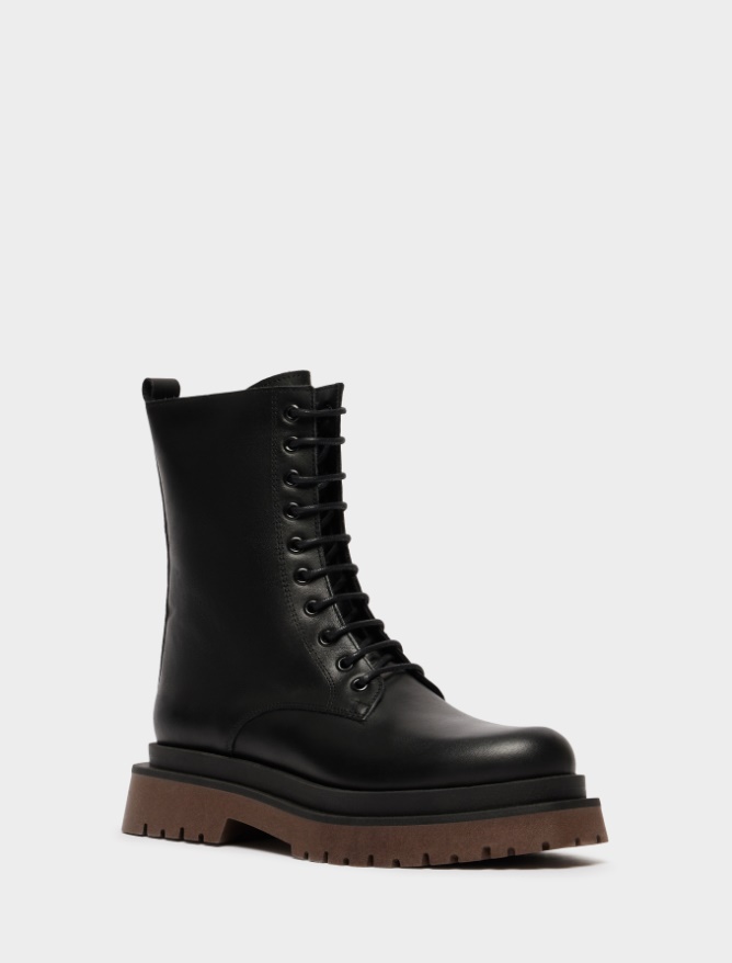 Leather combat boots - BLACK - iBlues