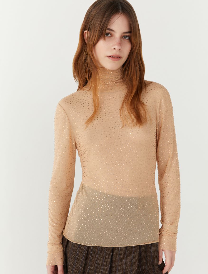 Tulle polo-neck sweater - POWDER - 4 - iBlues