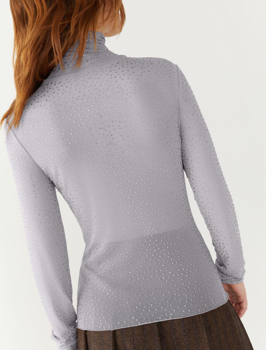 Tulle polo-neck sweater - LIGHT GREY - 2 - iBlues