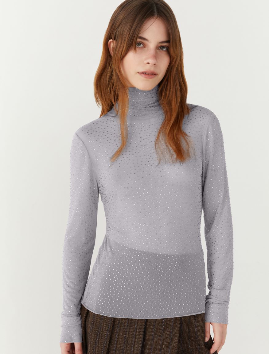 Tulle polo-neck sweater - LIGHT GREY - 4 - iBlues