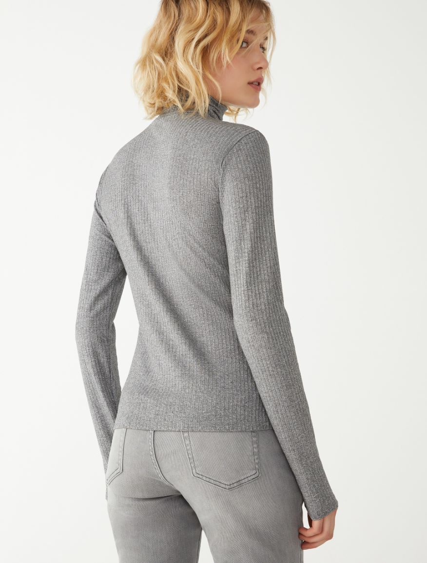 Semi-fitted polo-neck sweater - SILVER - 2 - iBlues