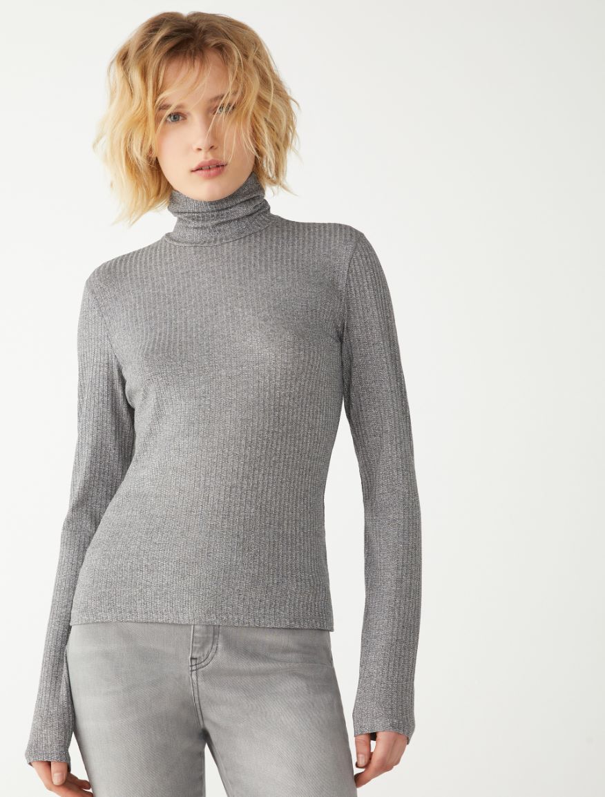 Semi-fitted polo-neck sweater - SILVER - 4 - iBlues