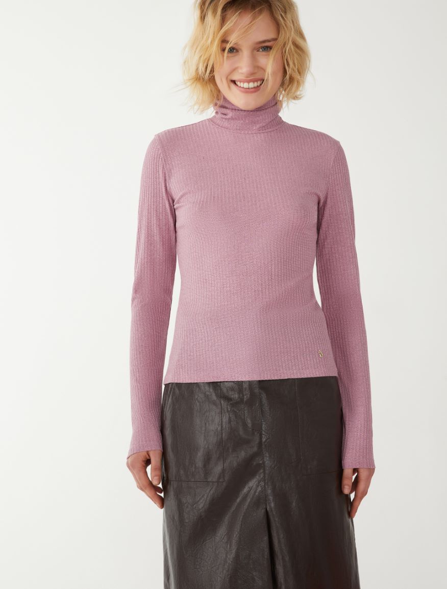 Semi-fitted polo-neck sweater - PINK - 4 - iBlues