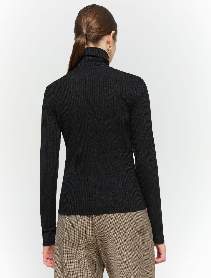 Semi-fitted polo-neck sweater - BLACK - 2 - iBlues