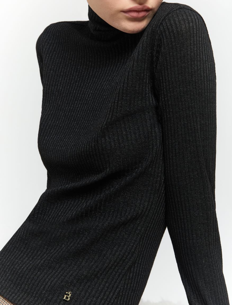 Semi-fitted polo-neck sweater - BLACK - 3 - iBlues