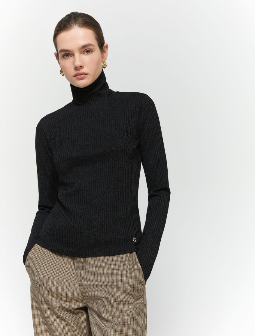 Semi-fitted polo-neck sweater - BLACK - 4 - iBlues