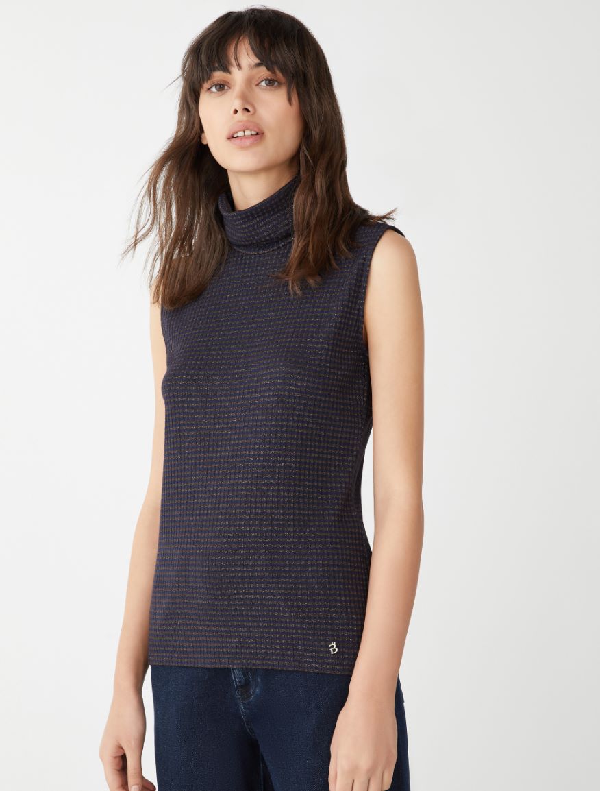 Semi-fitted polo-neck sweater - NAVY - 4 - iBlues