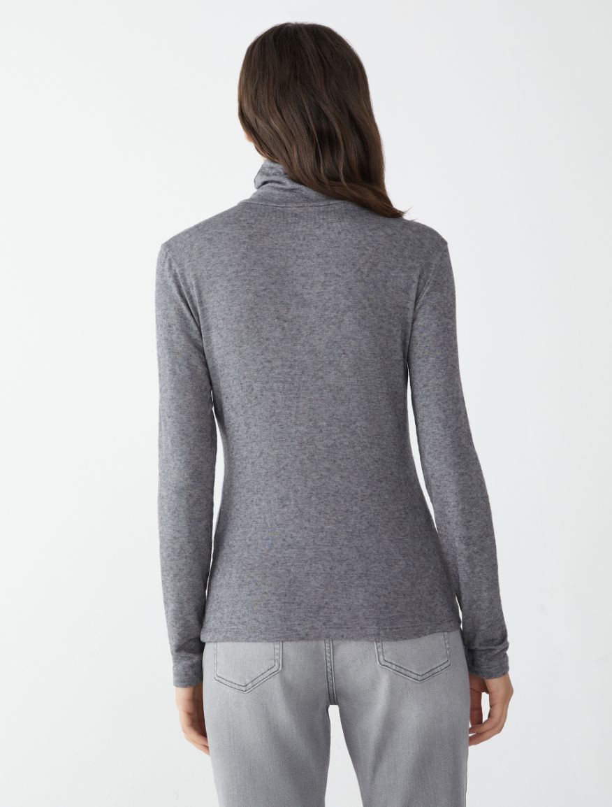 Semi-fitted polo-neck sweater - MELANGE GREY - 2 - iBlues