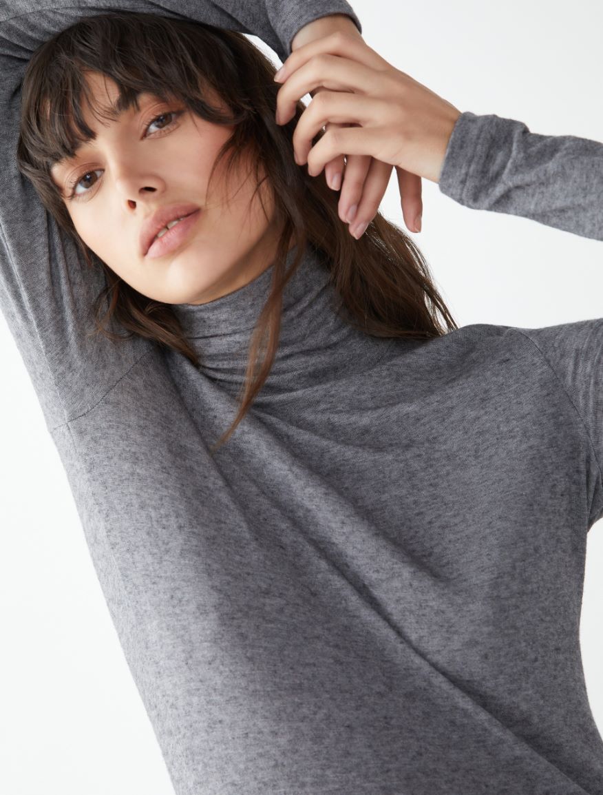 Semi-fitted polo-neck sweater - MELANGE GREY - 3 - iBlues