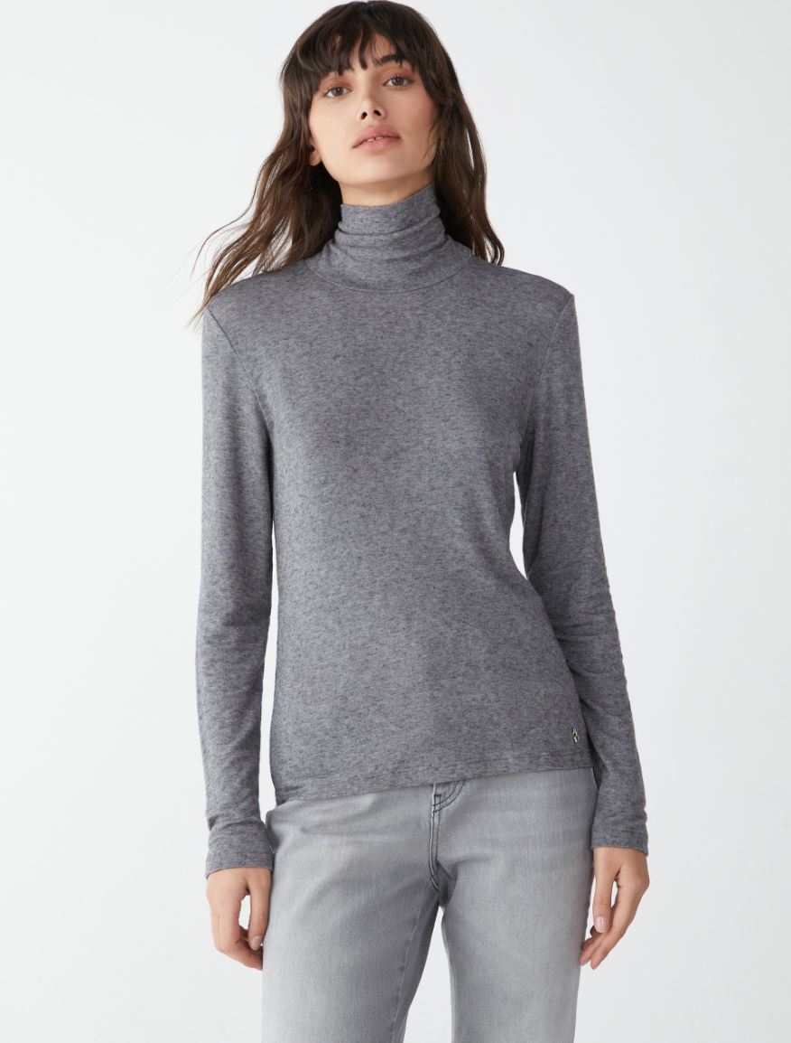 Semi-fitted polo-neck sweater - MELANGE GREY - 4 - iBlues