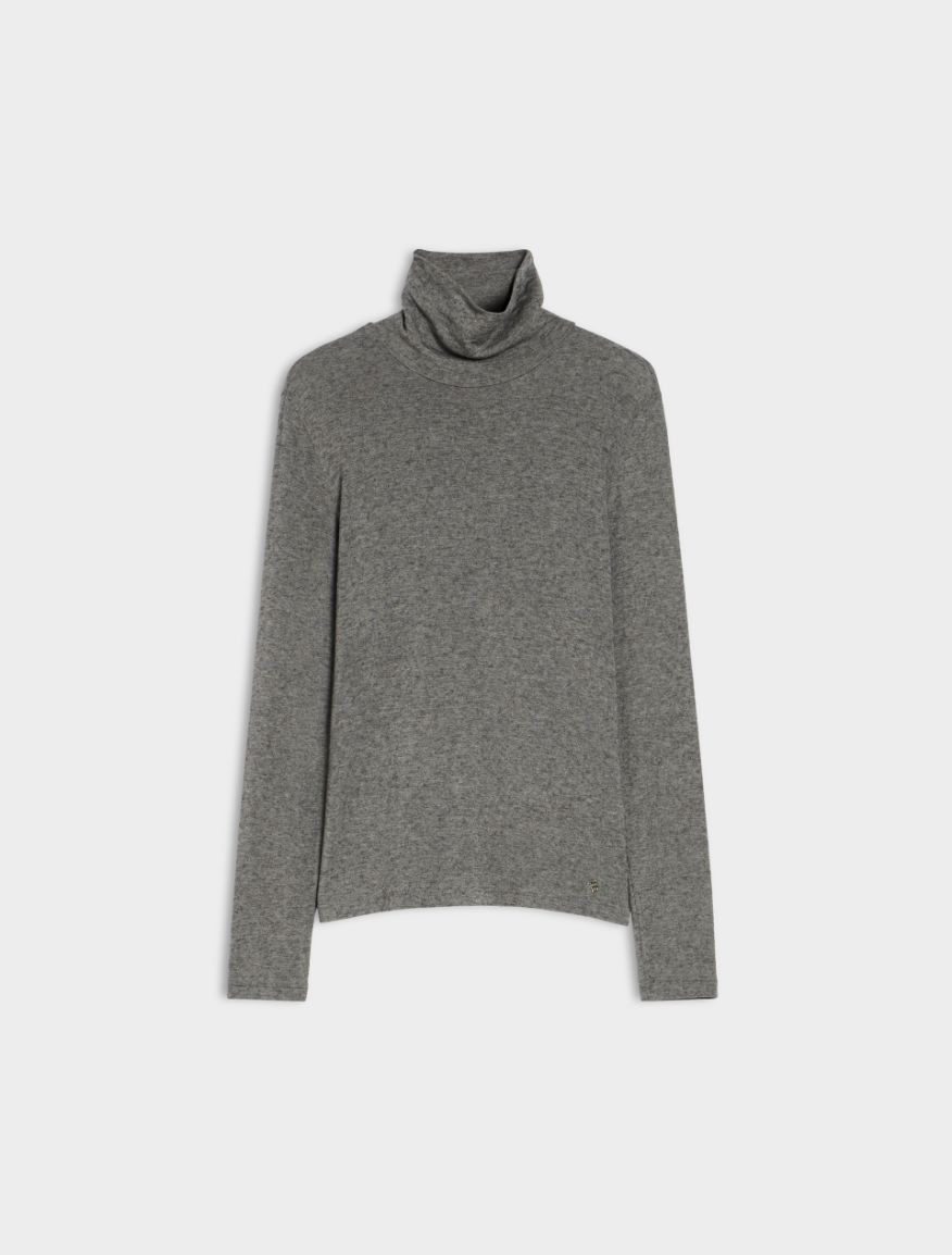 Semi-fitted polo-neck sweater - MELANGE GREY - 5 - iBlues