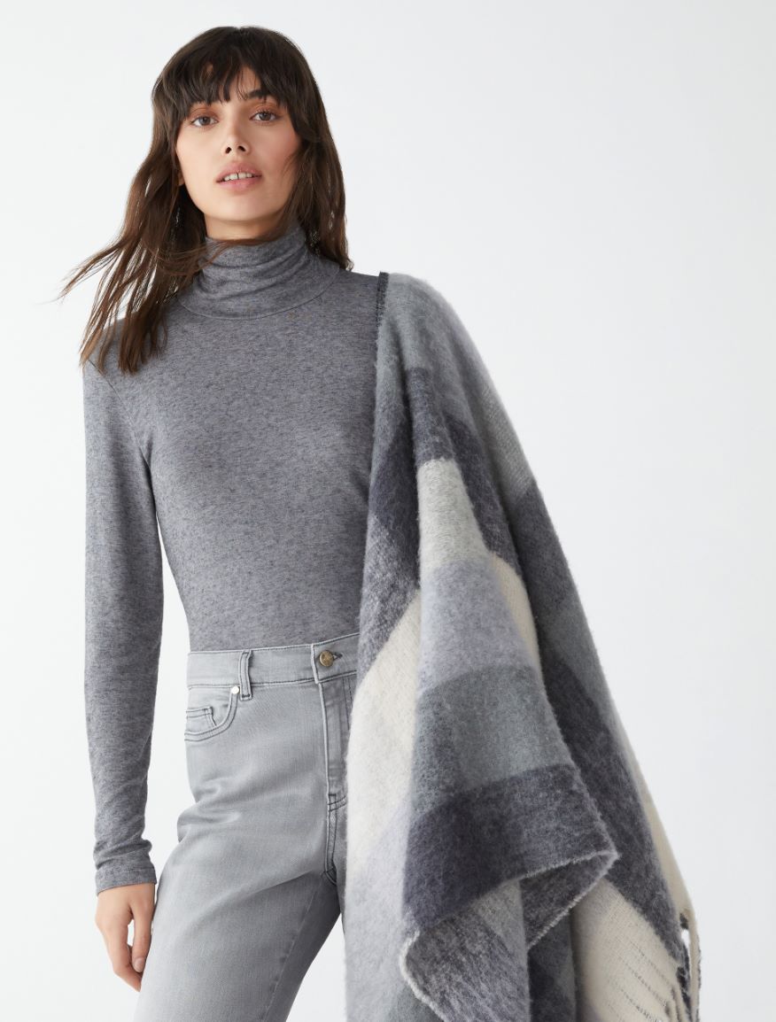 Semi-fitted polo-neck sweater - MELANGE GREY - iBlues