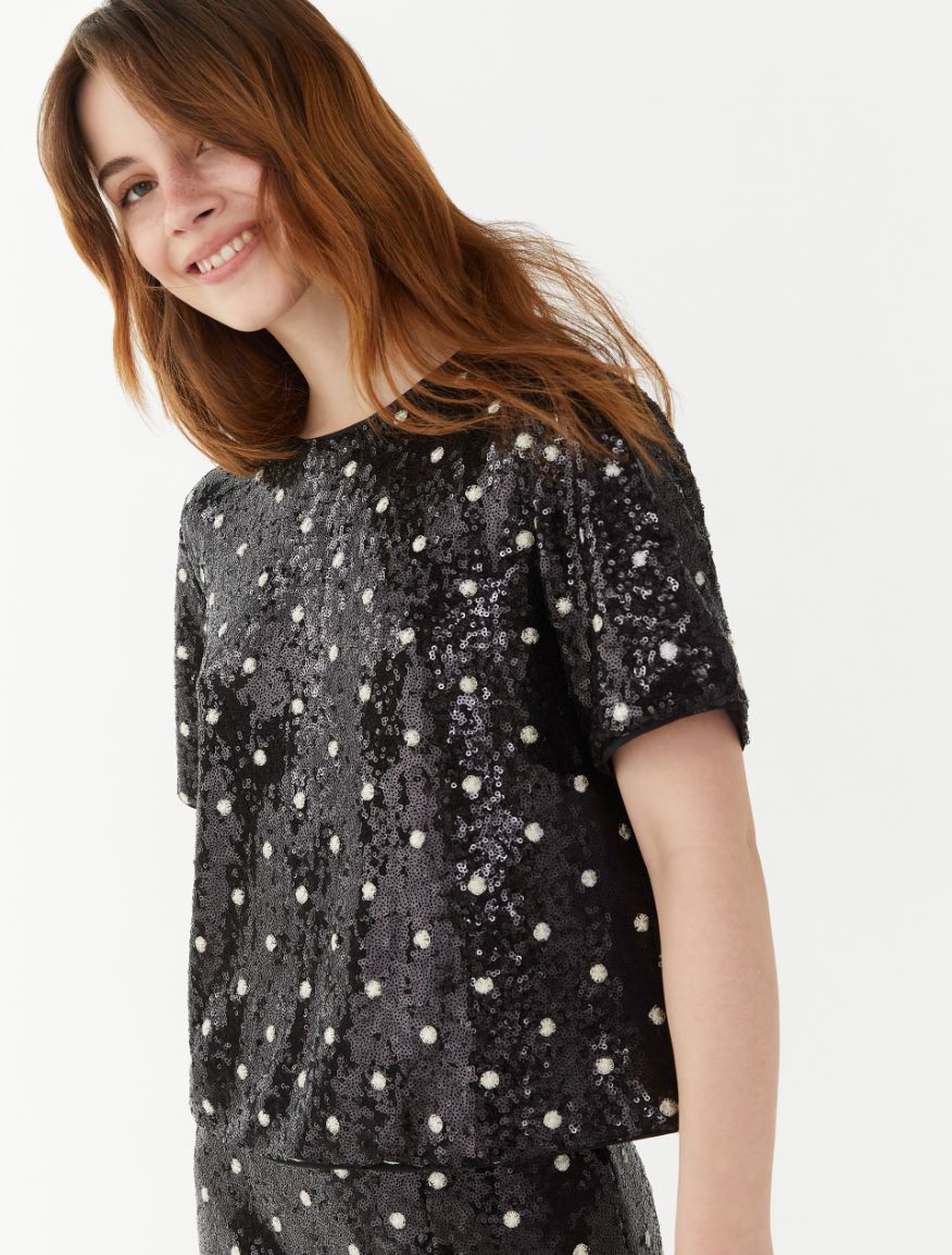 Sequin T-shirt - BLACK - 3 - iBlues