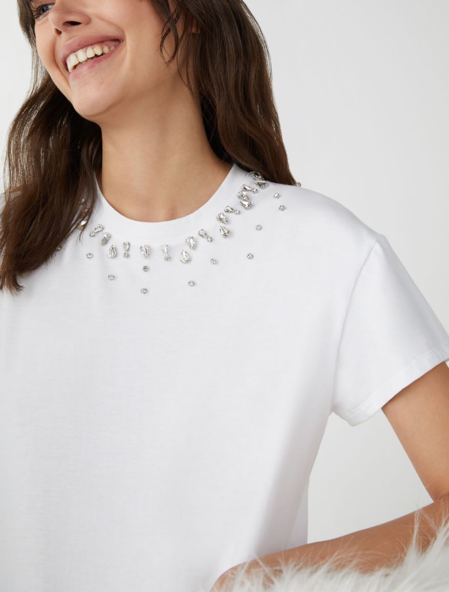 Embroidered T-shirt - OPTICAL WHITE - 3 - iBlues