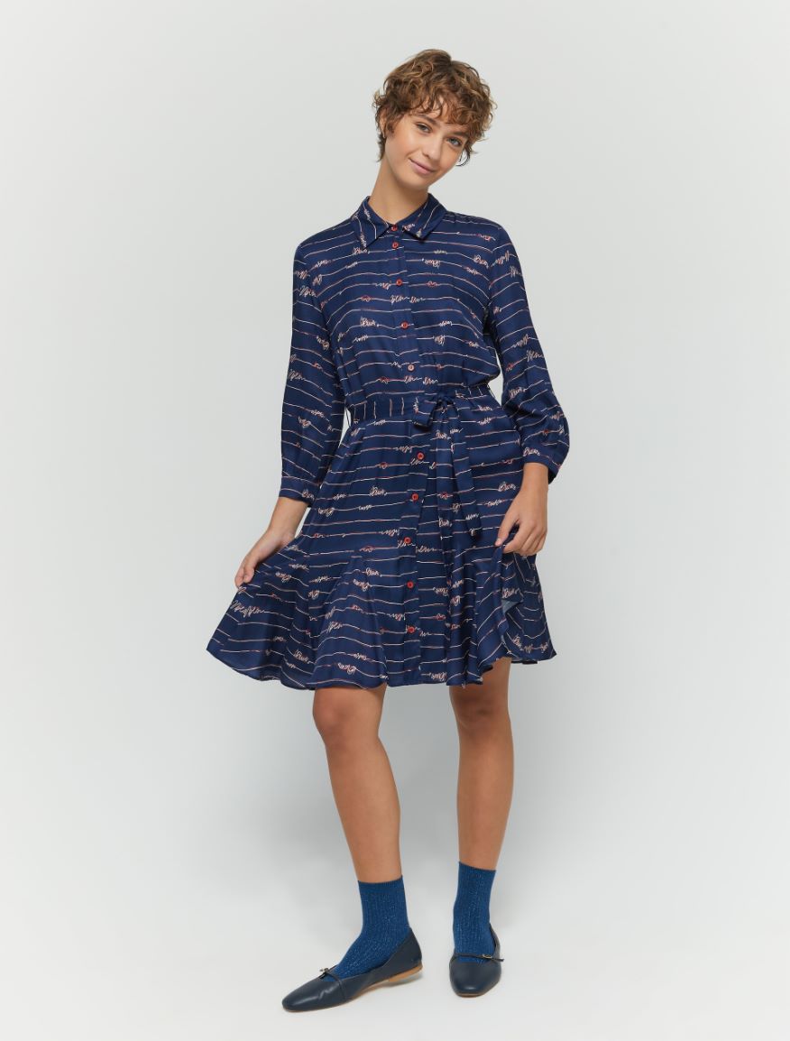 Printed shirt dress - Navy - 4 - iBlues