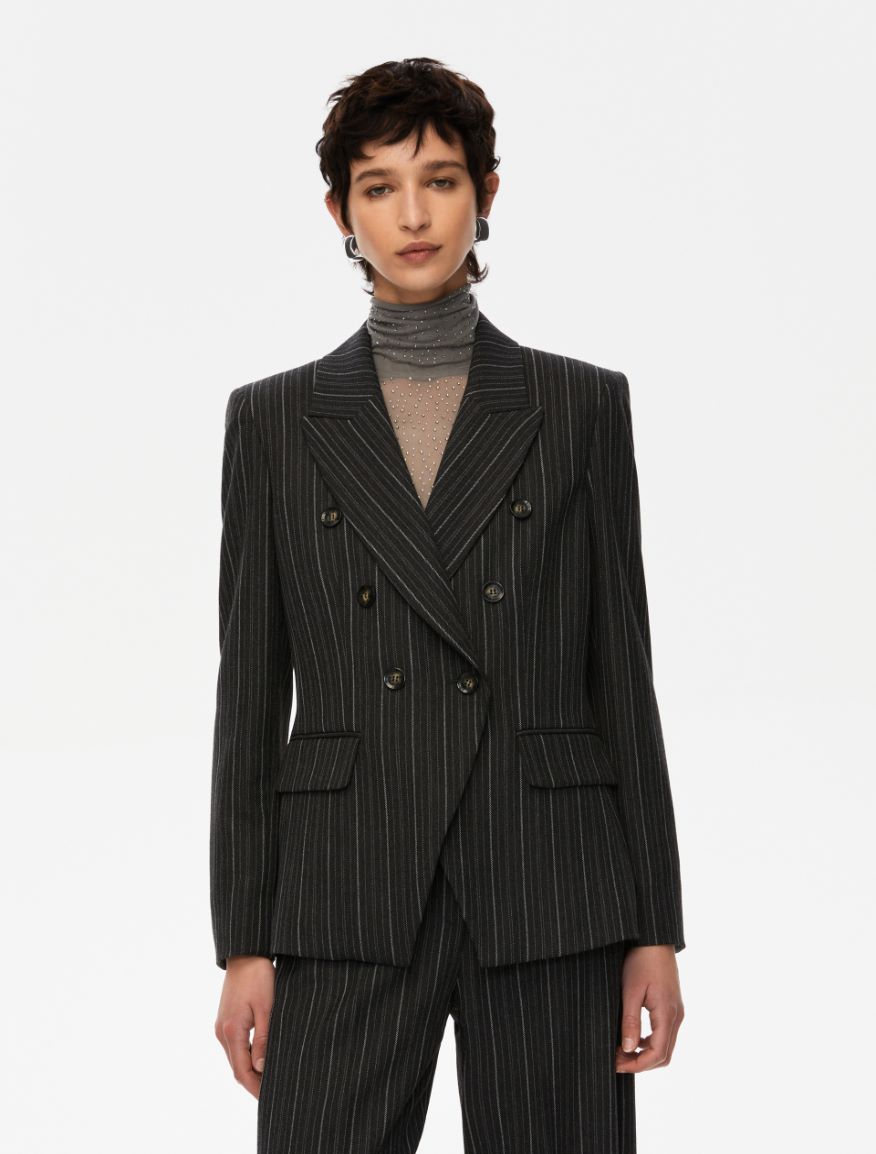 Double-breasted blazer - MELANGE DARK GREY - Iblues
