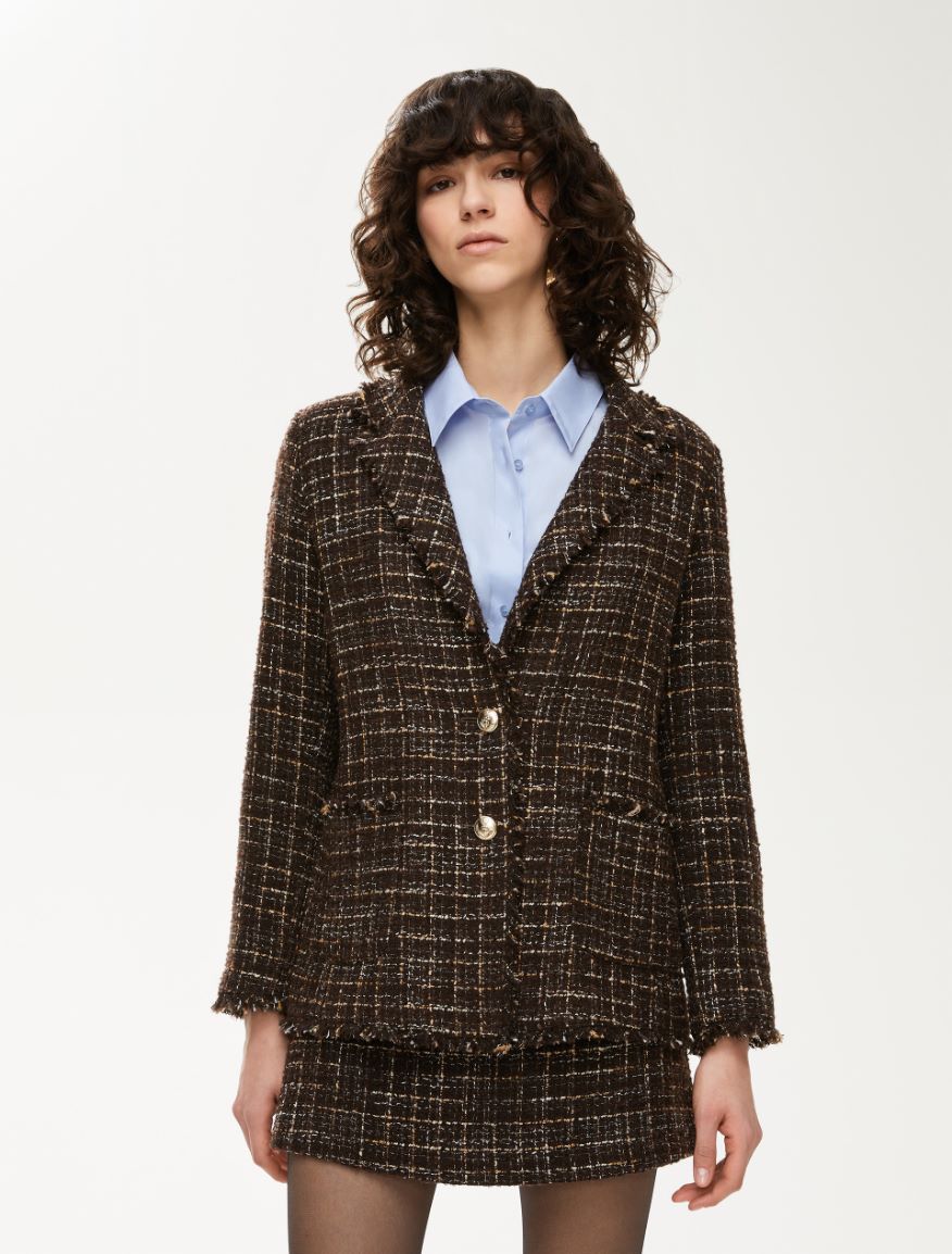 Basketweave blazer - BROWN - Iblues - 4