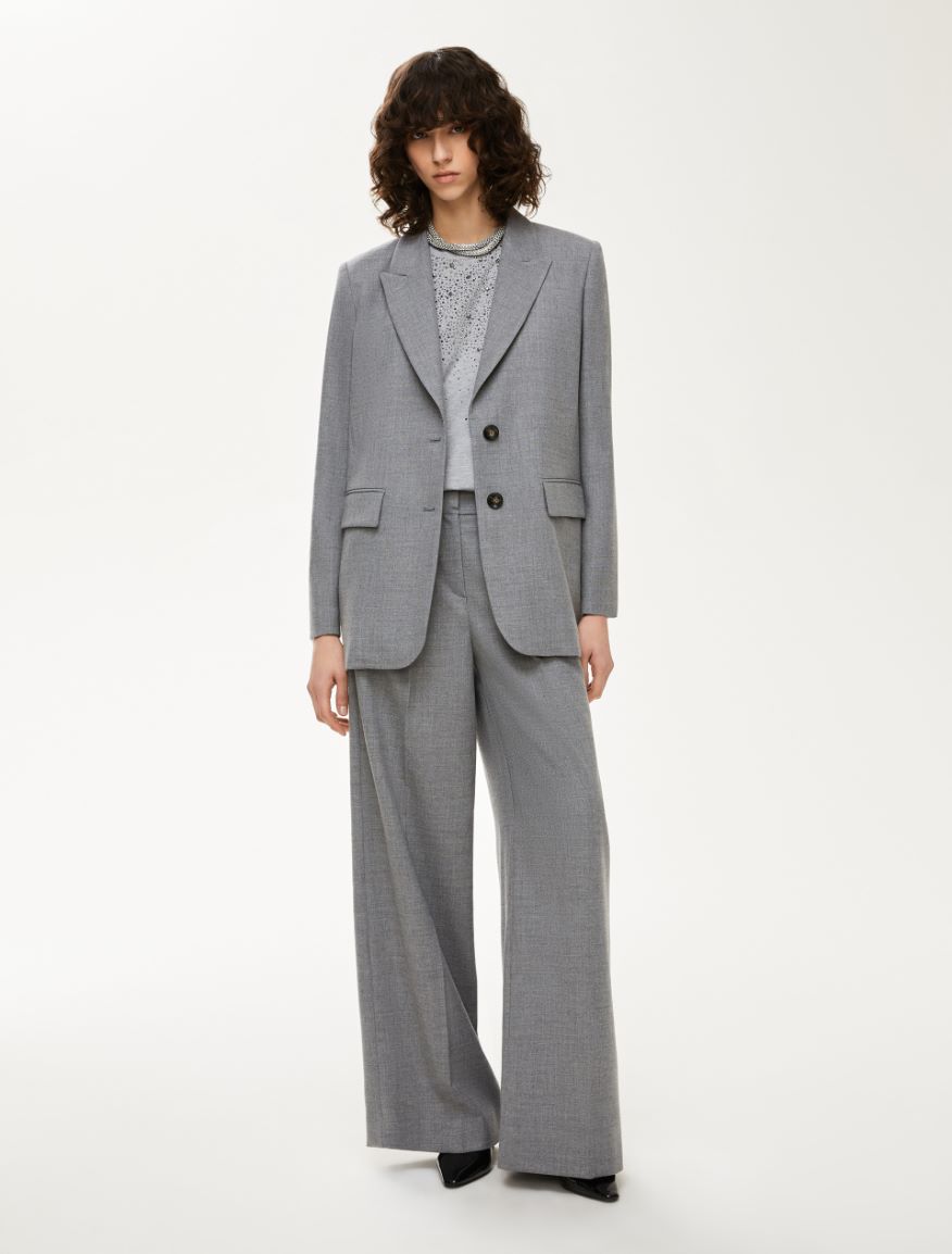 Wide-leg trousers - MELANGE LIGHT GREY - Iblues - 4