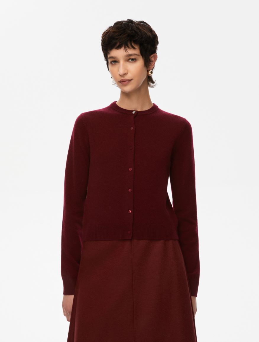 Merino wool cardigan - BORDEAUX - Iblues - 4