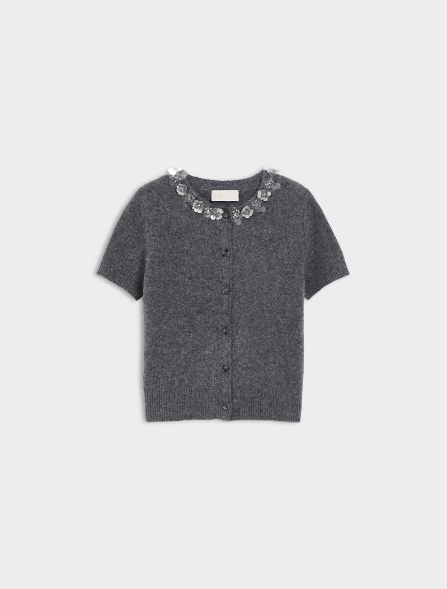 Embroidered cardigan - MELANGE GREY - Iblues - 5