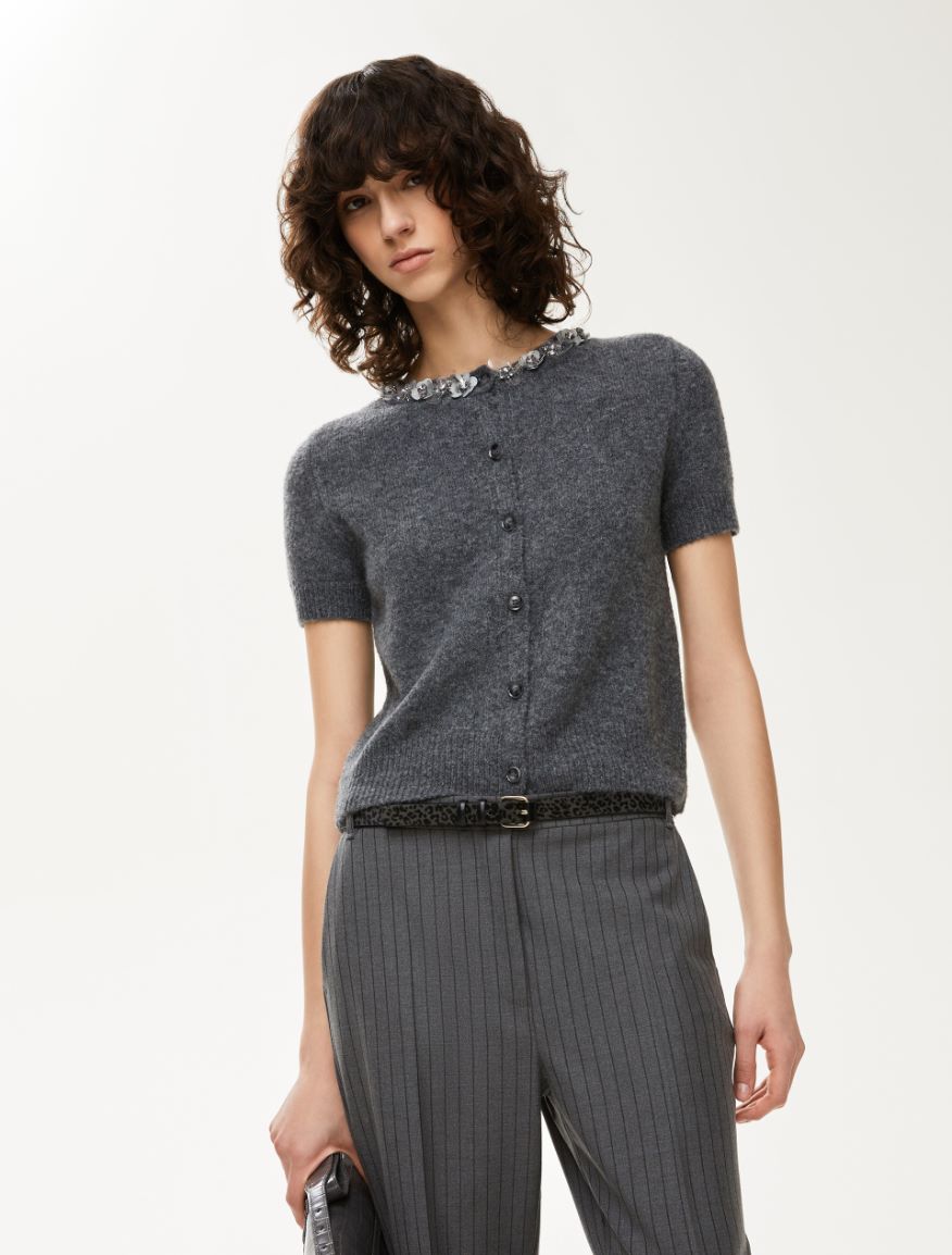 Embroidered cardigan - MELANGE GREY - Iblues