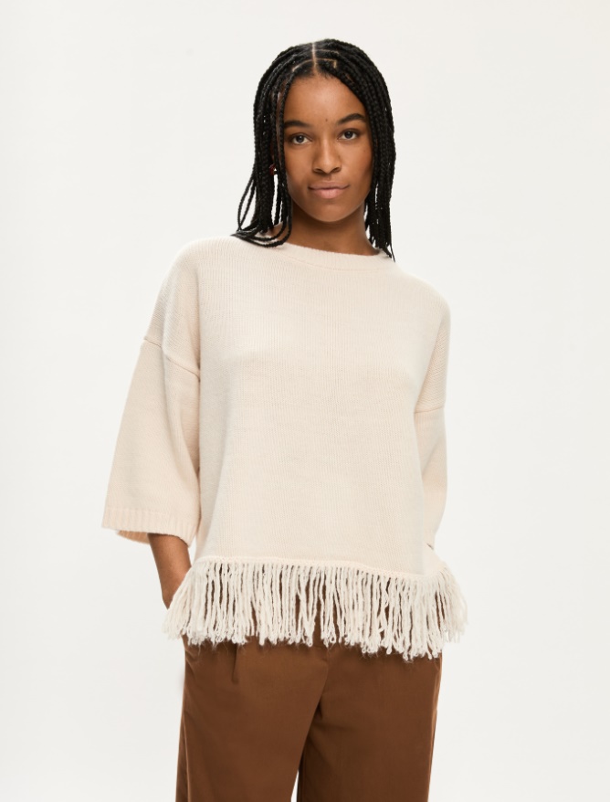 Fringed sweater - CREAM - Iblues