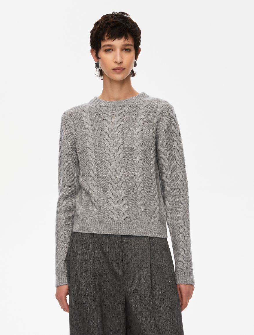 Cable-knit sweater - MELANGE GREY - Iblues - 4