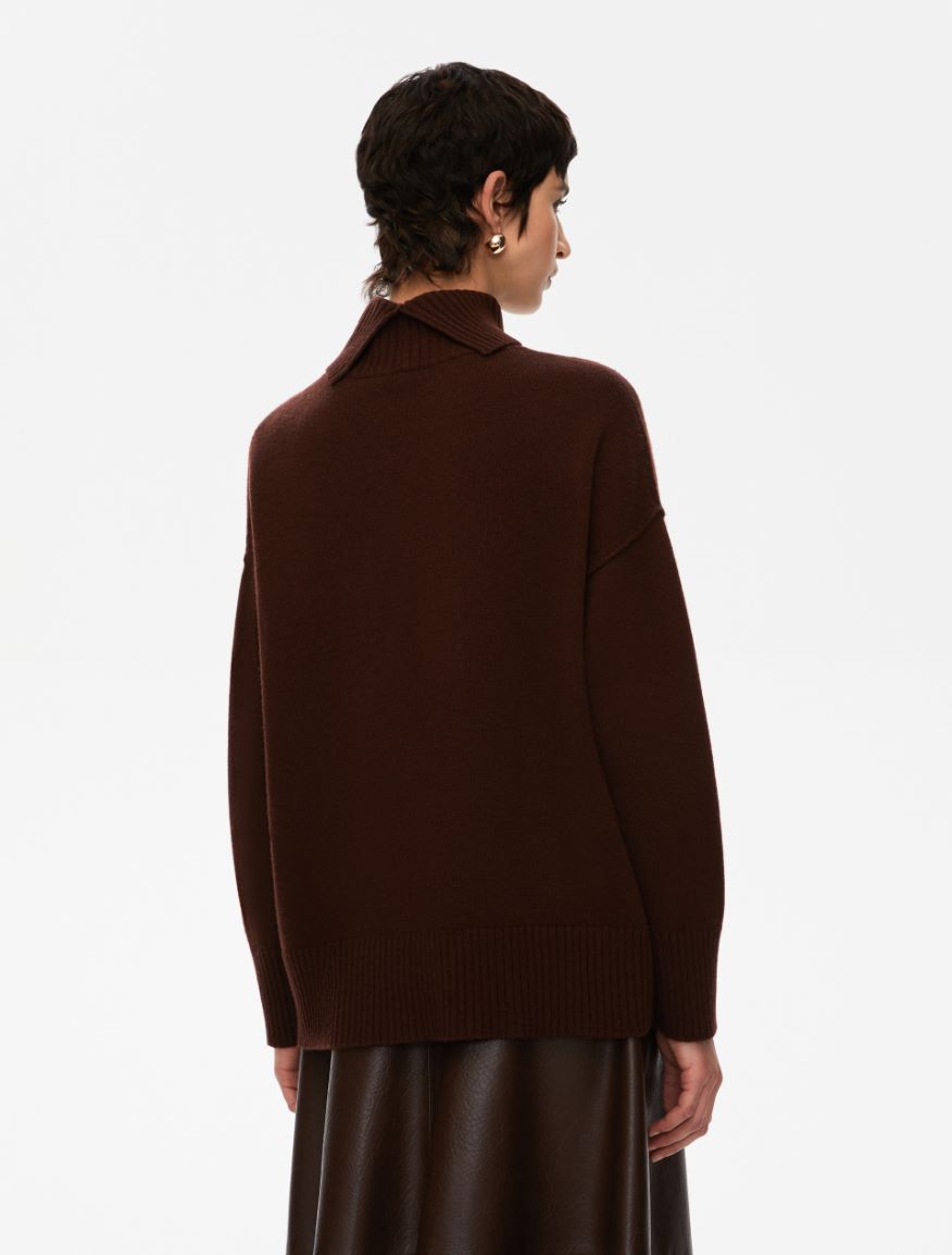 Oversized polo-neck sweater - CHOCOLATE - Iblues - 2